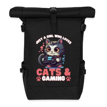 Gamer Girl Cat Cats & Gaming - Roll Top Backpack - black - Front