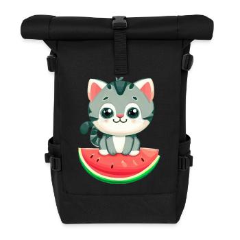 Chat mignon à la pastèque - Kawaii Design - Sac à dos roll top - noir - Devant