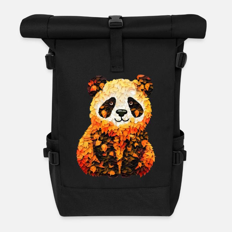 Panda mignon dans les feuilles d’automne - Sac à dos roll top - noir