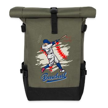 Dynamic Baseball Swing Illustration - Roll Top Backpack - olive/black - Front