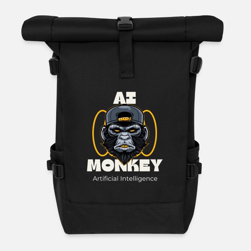 Artful Monkey with AI Theme - Roll Top Backpack - black