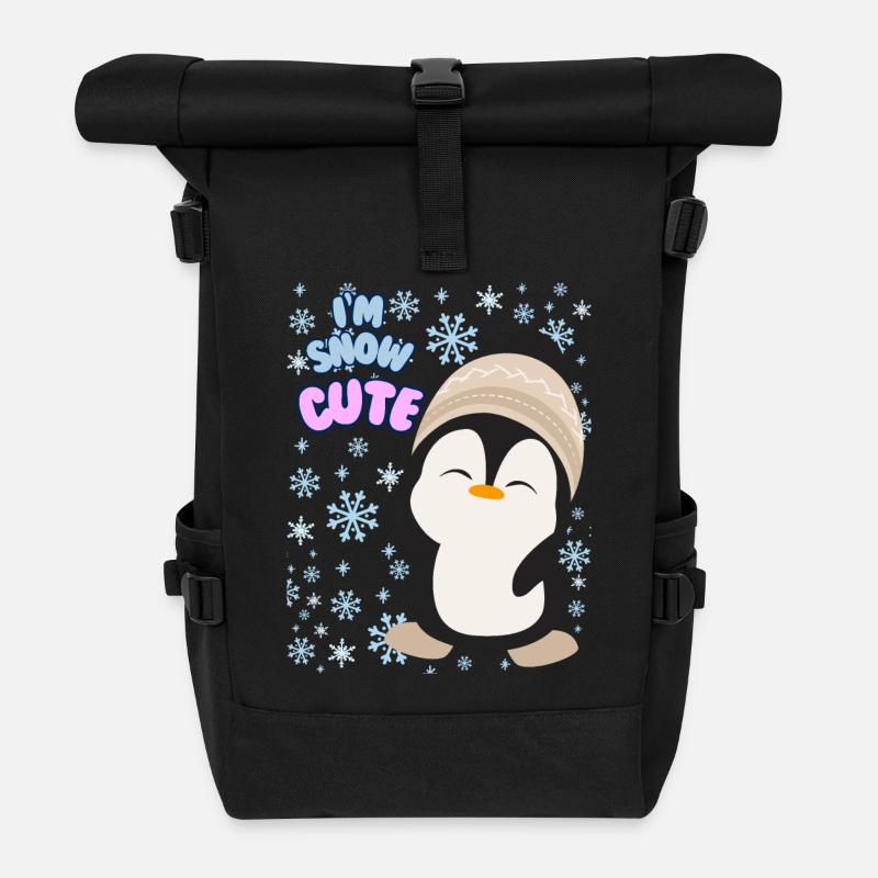 Niedlicher Winter-Pinguin-Pullover für Damen, ich bin schneeweiß süß - Rolltop Rucksack - Schwarz