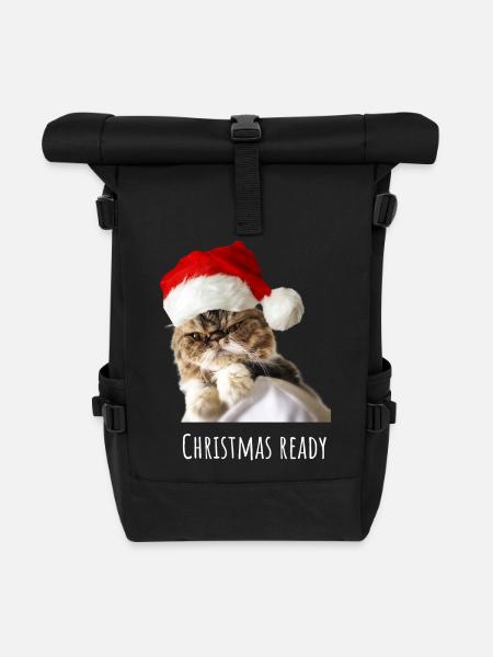 Angry Cat - Christmas Ready - Rolltop Rucksack - Schwarz