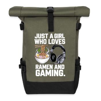 Ramen & Gaming – Perfekt für Gamer-Girls - Rolltop Rucksack - Olive/Schwarz - Vorne