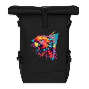 Colorful Parrot Paint Splash - Roll Top Backpack - black - Front