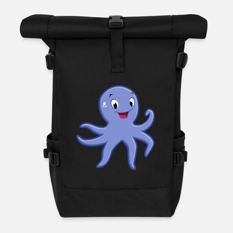 Blauer verspielter Oktopus Cartoon-Unterwasser-Ikone - Rolltop Rucksack - Schwarz