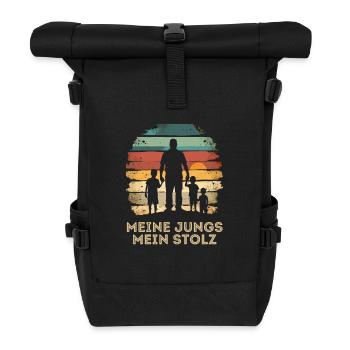 Father With Three Sons Father's Day Birthday - Roll Top Backpack - black - Front