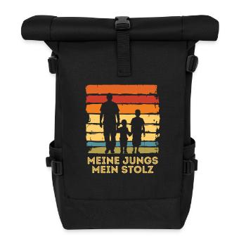 Father with two sons vintage Father's Day - Roll Top Backpack - black - Front