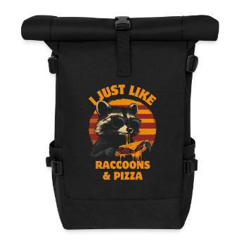 raton laveur avec des lunettes de soleil mangeant de la pizza vintage - Sac à dos roll top - noir - Devant