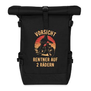 Motorrad Vintage Pensionär Rentner - Rolltop Rucksack - Schwarz - Vorne