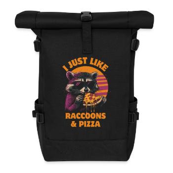 Raccoon in sunglasses eating pizza vintage - Roll Top Backpack - black - Front