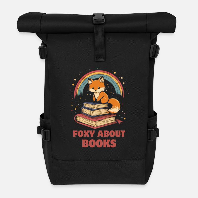 Süßer Fuchs mit Bücher - Rolltop Rucksack - Schwarz