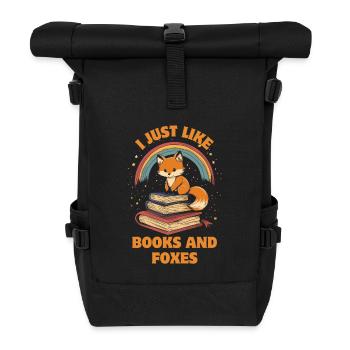 Cute Fox with Books - Roll Top Backpack - black - Front