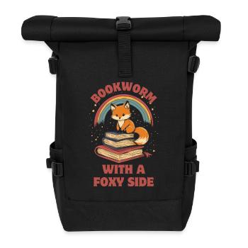Cute Fox with Books - Roll Top Backpack - black - Front