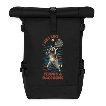 Waschbär Tennis lustiger Spruch - Rolltop Rucksack - Schwarz - Vorne