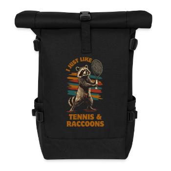 Waschbär Tennis lustiger Spruch - Rolltop Rucksack - Schwarz - Vorne