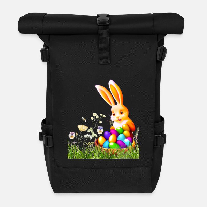 Easter bunny with colorful eggs - Roll Top Backpack - black