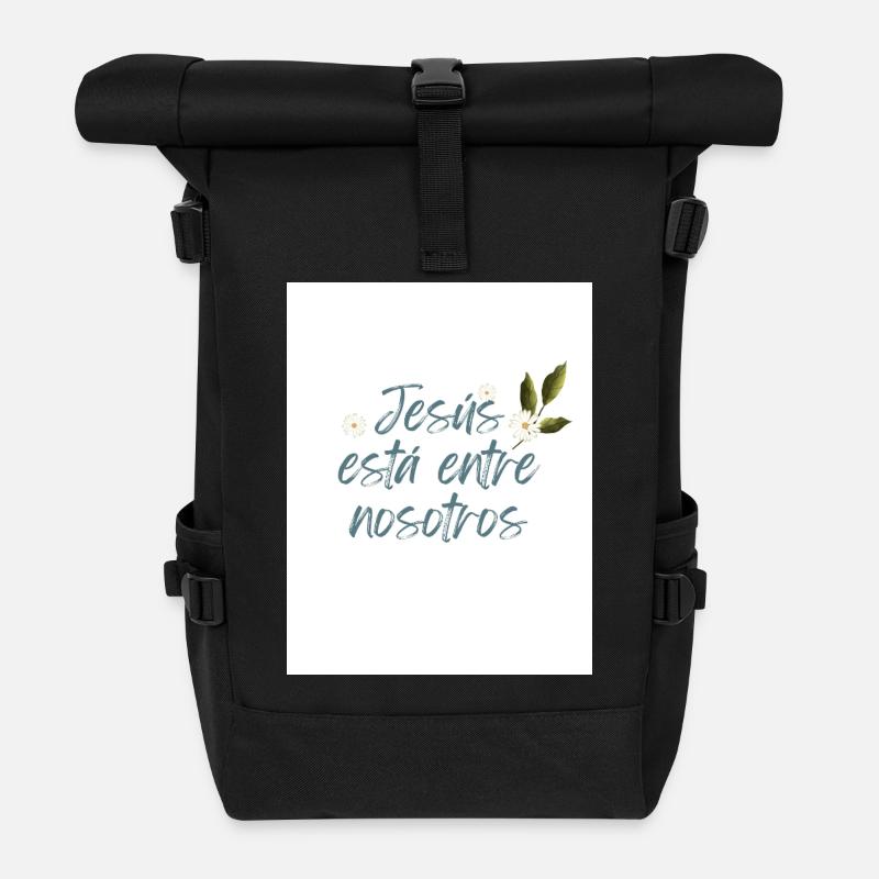 Jesus unter uns mit Blumen und Blättern - Rolltop Rucksack - Schwarz