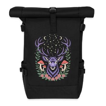Mystischer Hirsch mit Sternbildern und Pilzen - Rolltop Rucksack - Schwarz - Vorne