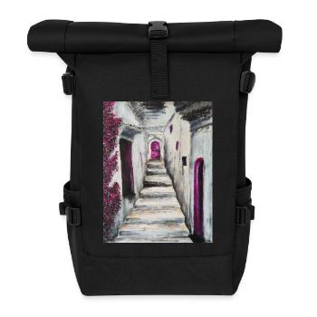 Sunlit Whitewashed Stairs with Pink Accents Greece - Roll Top Backpack - black - Front