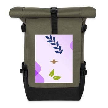 Minimalist Nature-inspired Leaf Design - Roll Top Backpack - olive/black - Front