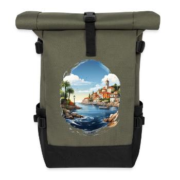 Vue sur la mer avec ville côtière et palmier - Sac à dos roll top - olive/noir - Devant