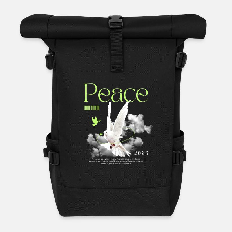 Friedenstaube mit grünen Akzenten - Rolltop Rucksack - Schwarz