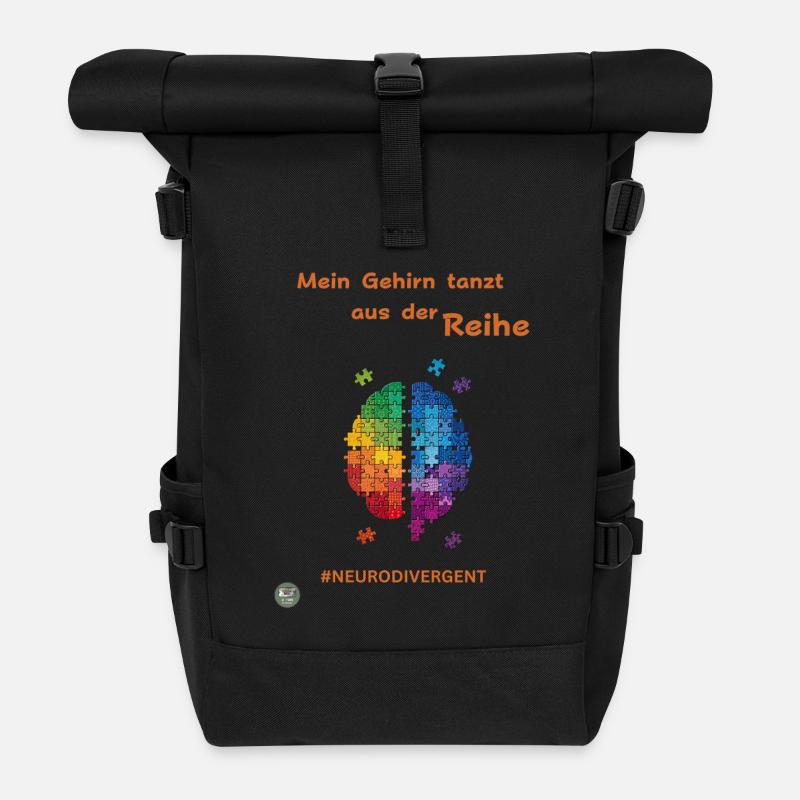 Neurodivergenter Gehirn Puzzle Kunst - Rolltop Rucksack - Schwarz