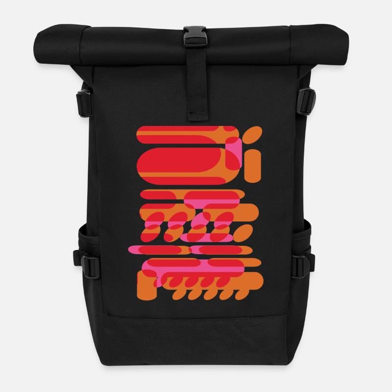 Abstrakte grafische Formen im Techno-Design - Rolltop Rucksack - Schwarz