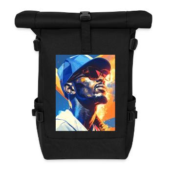 Geometrisches Neon-Porträt Baseballspieler - Rolltop Rucksack - Schwarz - Vorne