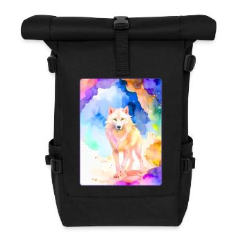 White wolf in front of colorful cave - Roll Top Backpack - black - Front