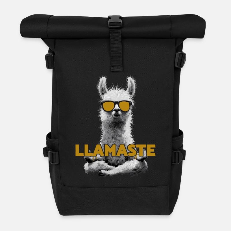 Llamaste – Lama de yoga avec lunettes de soleil - Sac à dos roll top - noir
