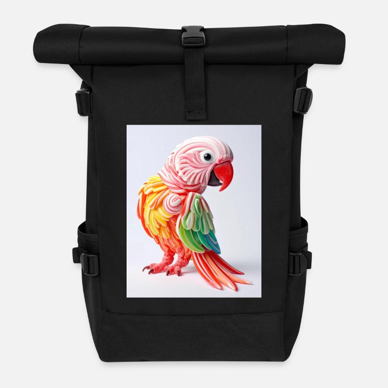 Bunter Candy Papagei - Rolltop Rucksack - Schwarz