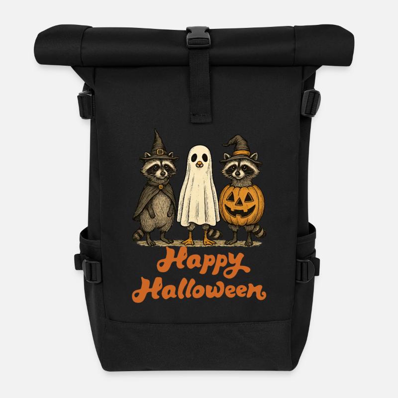 Halloween Waschbären Geisterhaftes Halloween - Rolltop Rucksack - Schwarz