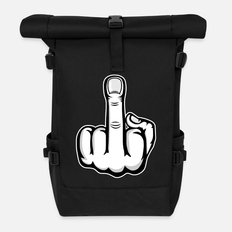 Mittelfinger Stinkefinger Design weiß - Rolltop Rucksack - Schwarz