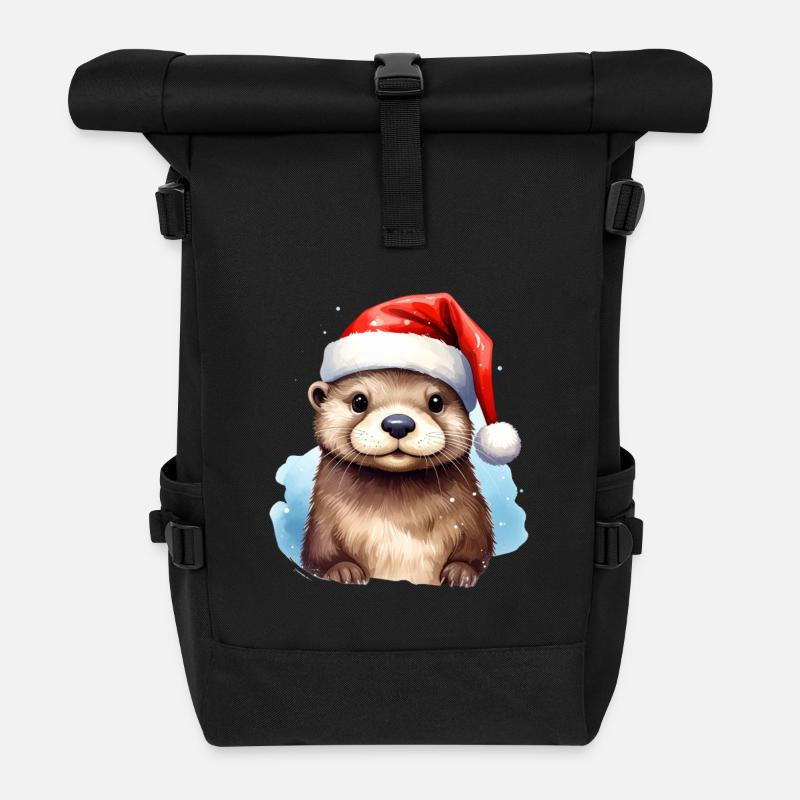 Otter mit Nikolausmütze passend zu Weihnachten - Rolltop Rucksack - Schwarz