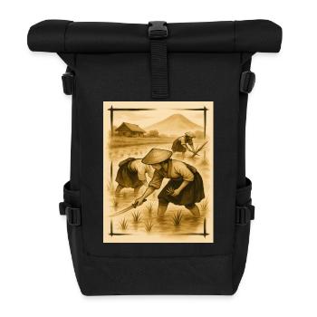 Feld, Reis und Bauern, Reisanbau im Morgengrauen - Rolltop Rucksack - Schwarz - Vorne