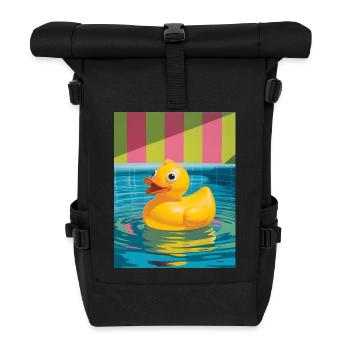 Kunterbunte Gummi-Ente im Pool - Rolltop Rucksack - Schwarz - Vorne