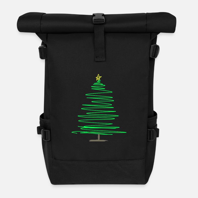 Grüner Spiraltannenbaum mit Stern - Rolltop Rucksack - Schwarz