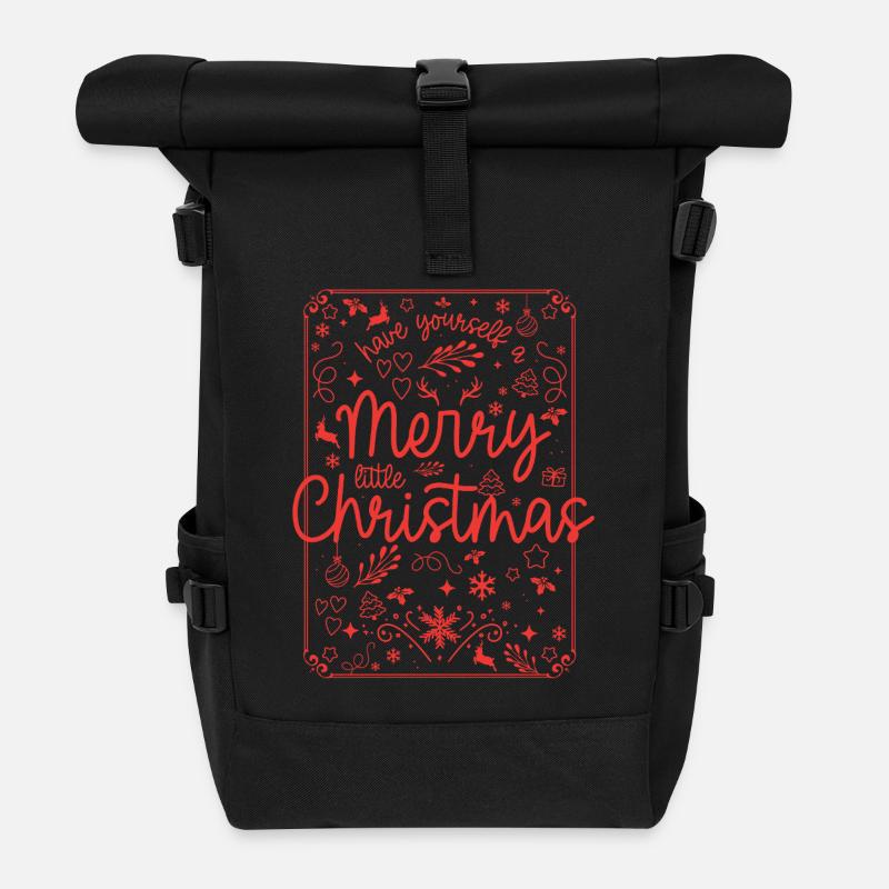 Merry Christmas Red Script - Roll Top Backpack - black