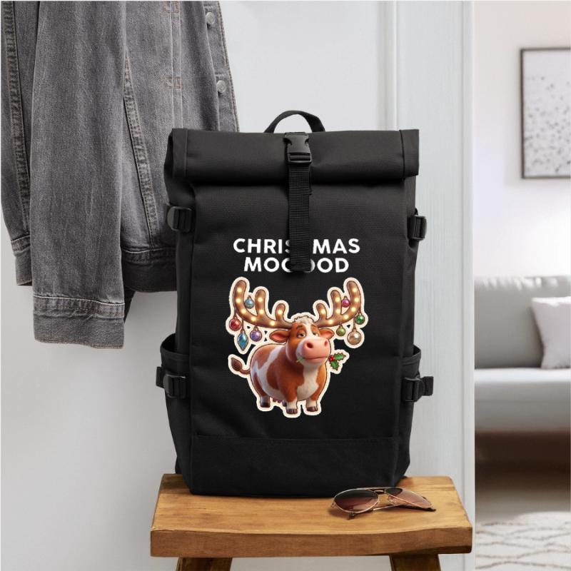 Weihnachtskuh mit Leuchtornamenten Rolltop Rucksack
