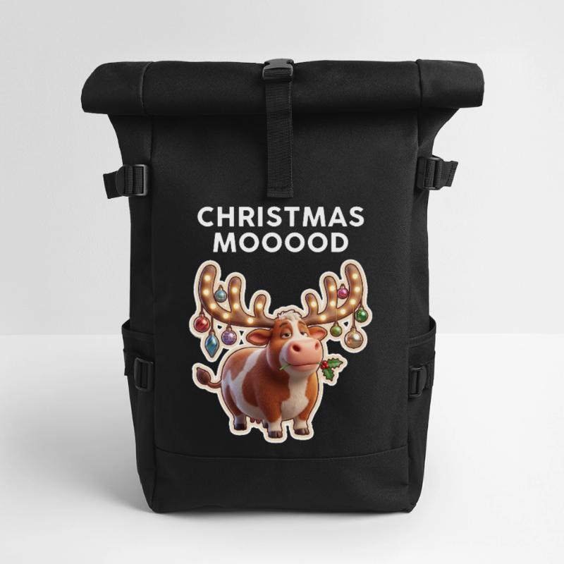 Weihnachtskuh mit Leuchtornamenten Rolltop Rucksack
