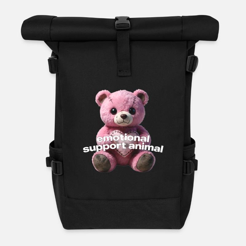 Zärtlicher rosa Bär mit Herz - Rolltop Rucksack - Schwarz