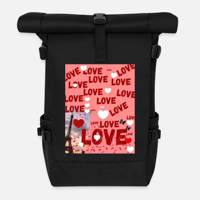 Paris und Liebe: Typografische Liebescollage - Rolltop Rucksack - Schwarz