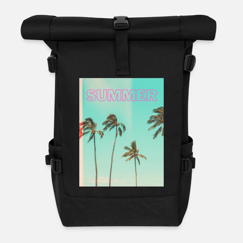 unnamed Summer – Retro Palm Tree Sunset T-Shirt - Rolltop Rucksack - Schwarz