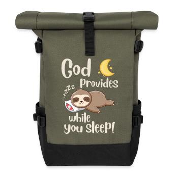 Jesus Christ- God provides while you sleep - Faith - Rolltop Rucksack - Olive/Schwarz - Vorne