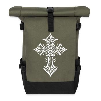 Fleuris ornements de croix celtique - Sac à dos roll top - olive/noir - Devant