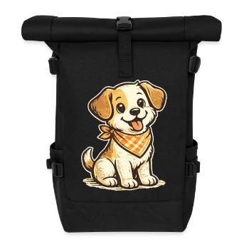 Kuschelhund mit Orangen Bandana - Rolltop Rucksack - Schwarz - Vorne