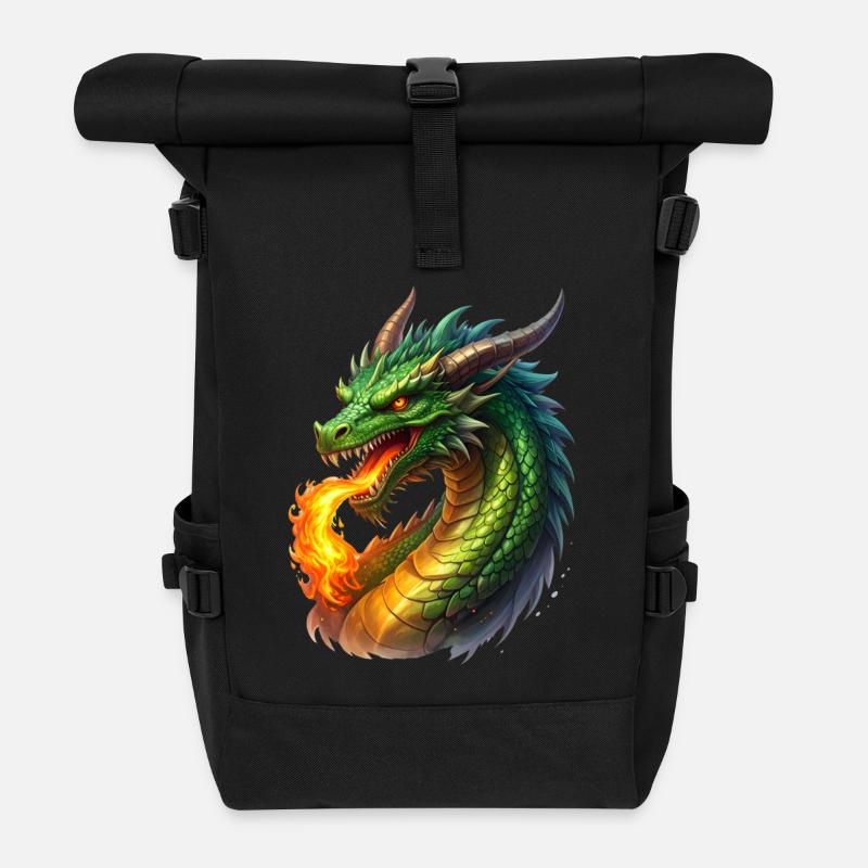 Feuer speiender Drache - Rolltop Rucksack - Schwarz