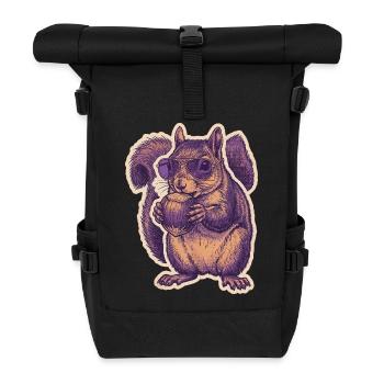 Squirrel with sunglasses nibbling hazelnut - Roll Top Backpack - black - Front